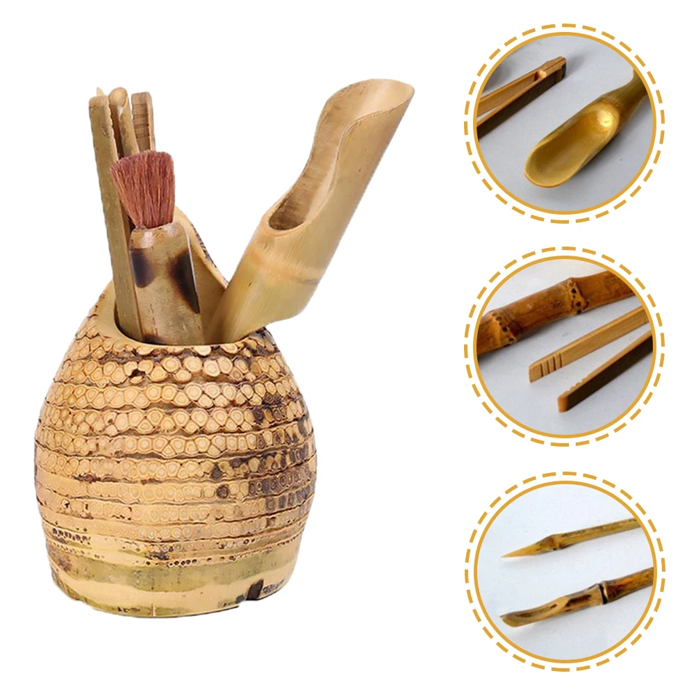 Bamboo Tea Set H made Clip Pot Tools Scoop Wear Resistance Practical Long Use Portable Easy Clean Ceremony Accessories
