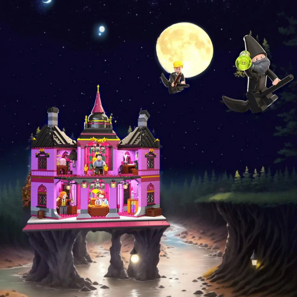 MOC-Juego de bloques de construcción creativos para Halloween, barra mágica, tienda de magia, decoración, modelo, Kit de ladrillos, rompecabezas ensamblado, juguetes, regalos de cumpleaños
