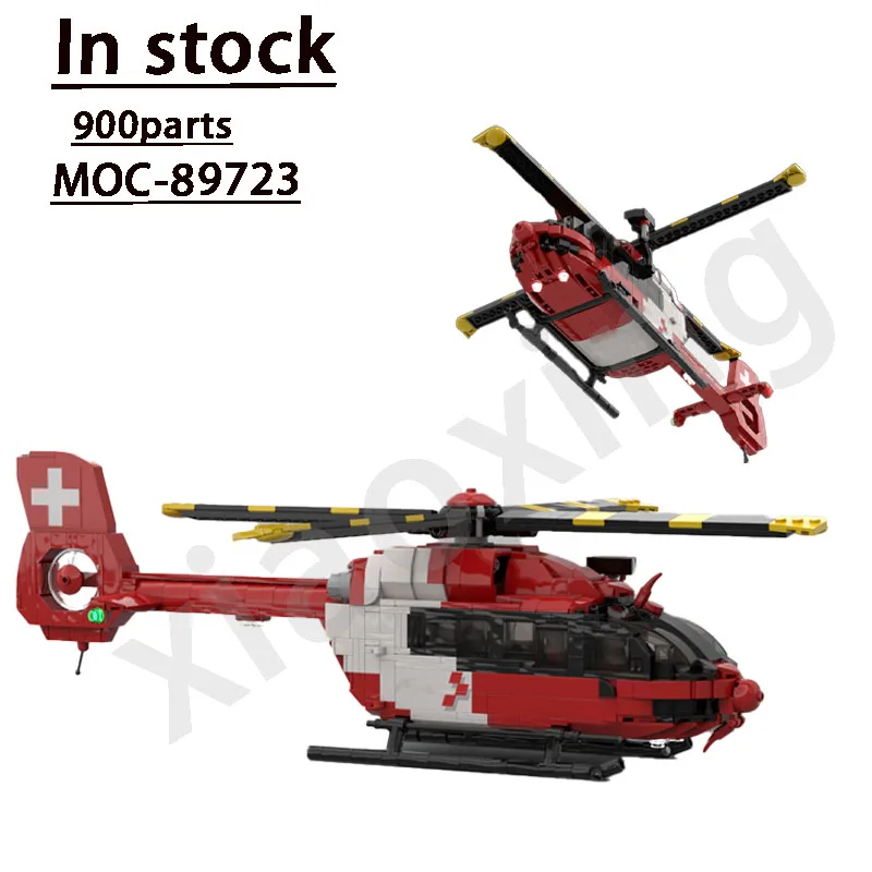 City Quick Response Cross Rescue Helicopter MOC-89723 Building Block Model 900 Parts • Birthday Toy Gift for Adults and Children