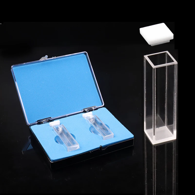 2PC/Pack Quartz Cuvette 10m Spectrophotometer 3.5ml with Cover Transparent on All Sides