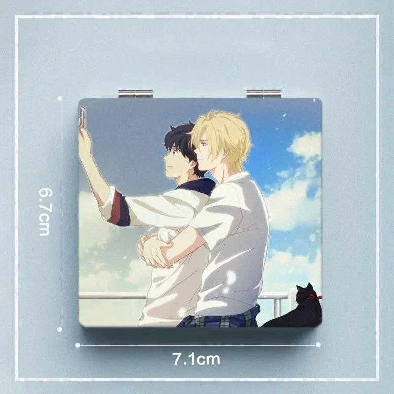 7x6cm, Banana fish, Folding Double-sided Makeup Mirror, Portable Travel, Mini Pocket, Anime Cute Girls Kids, Magnifying, Square