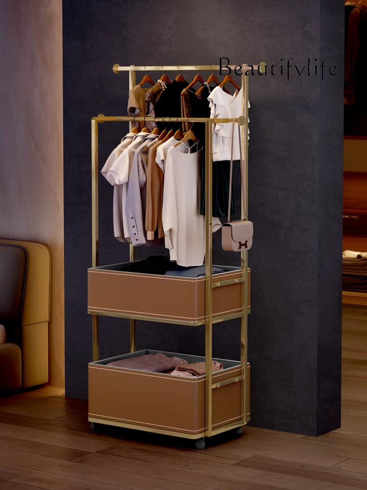 

Light luxury mobile coat rack Bedroom floor hanger does not take up space Stainless steel titanium storage