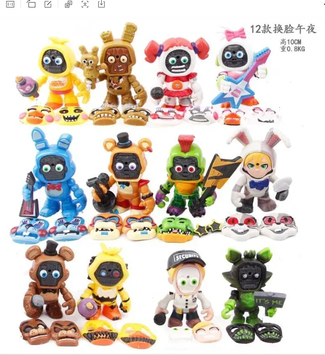 12 stks/set FNAF Figuren Freddy Gezicht Verwisselbare Action Figure Speelgoed