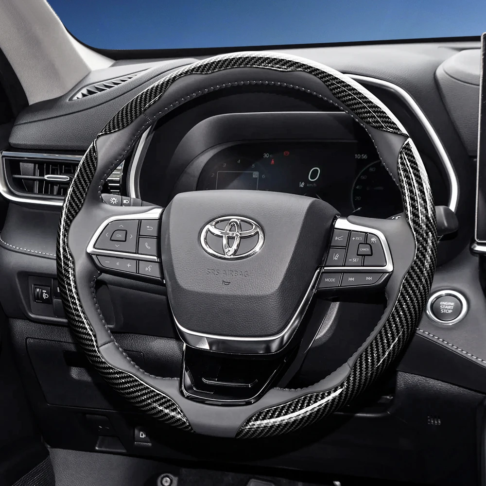 Funda para Volante de Coche con Textura de Fibra de Carbono, Diseño Segmentado de Liberación Rápida, Duradera, Compatible con Toyota Rav4, Hilux, Camry, Yaris, Corolla Cross, Kluger, Grand Highlander, Tacoma, Tundra, Sequoia, 4Runner, C-HR