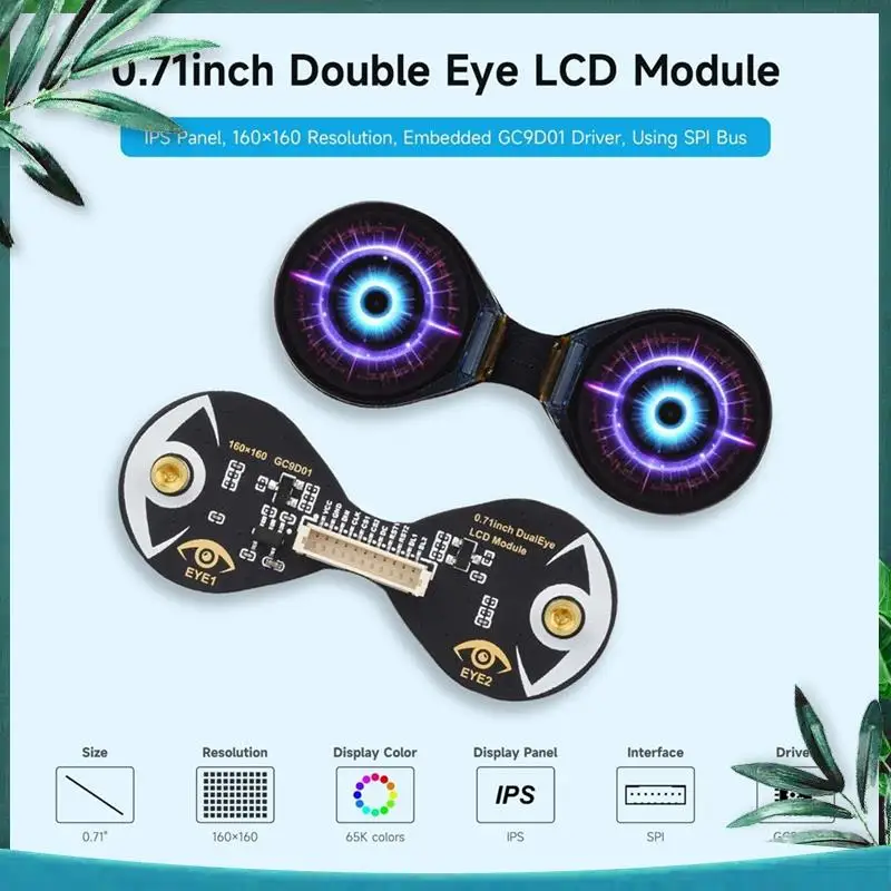 (NEW) 0.71 Inch IPS Round LCD Display 0.71Inch SPI 160X160 GC9D01 Dual-Eye LCD Module Compatible With Controller ESP32 Board