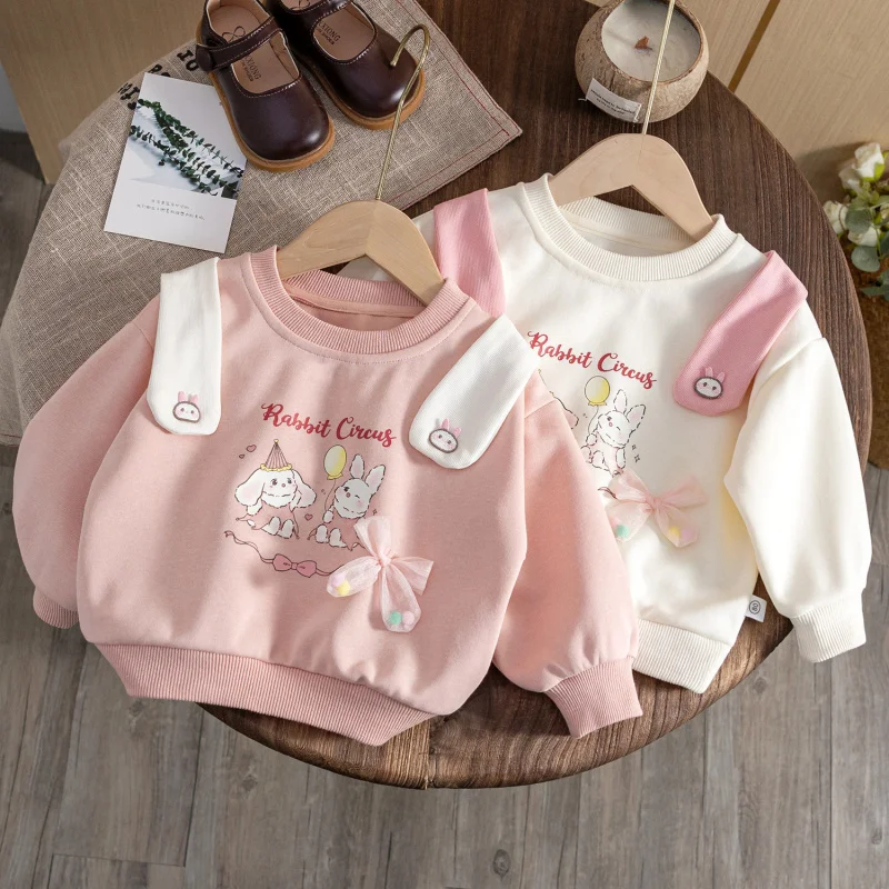 

LYY-Girls Spring Sweater2024Spring and Autumn New Baby Girls' Outer Wear Fashionable round Neck Top Bow Sweater