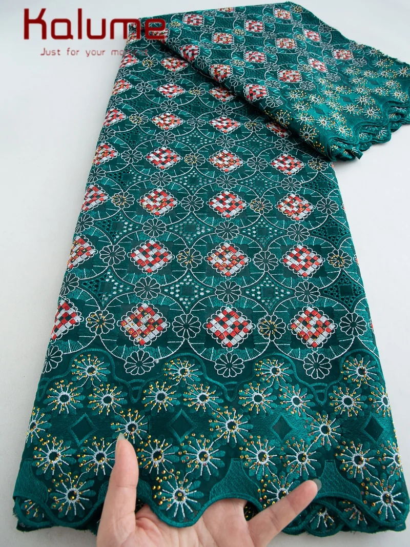 

Kalume Africa Хлопковая кружевная ткань с камнем Высокое качество 2025 Свадебное высокое качество Нигерия Швейцарская вуаль Кружева для выпускного платья F4515