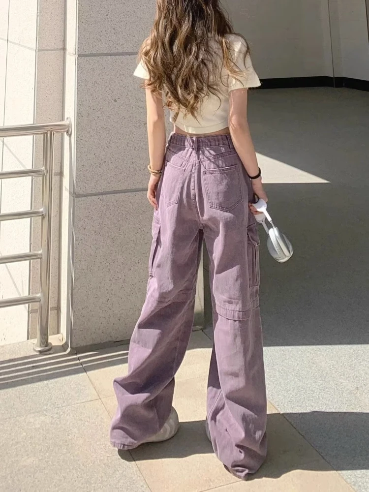 Jeans Women American Style Vintage Harajuku New Hotsweet Full-length All-match Chic Streetwear Spliced Pockets Summer Simple