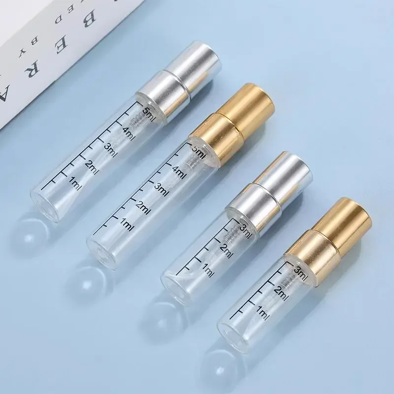 50pcs 2ml 3ml 5ml 10ml Transparent Glass Mist Spray Bottle with Scale Empty Perfume Bottles Sample Vials