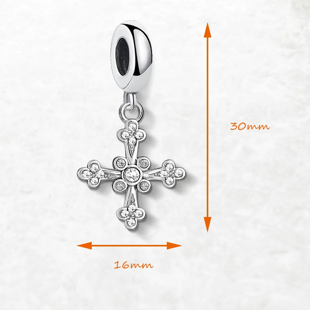 Victorian Cross Dangle Charm จี้สําหรับผู้หญิงผู้ชาย Vintage 925 เงินสเตอร์ลิงเครื่องประดับ Fine