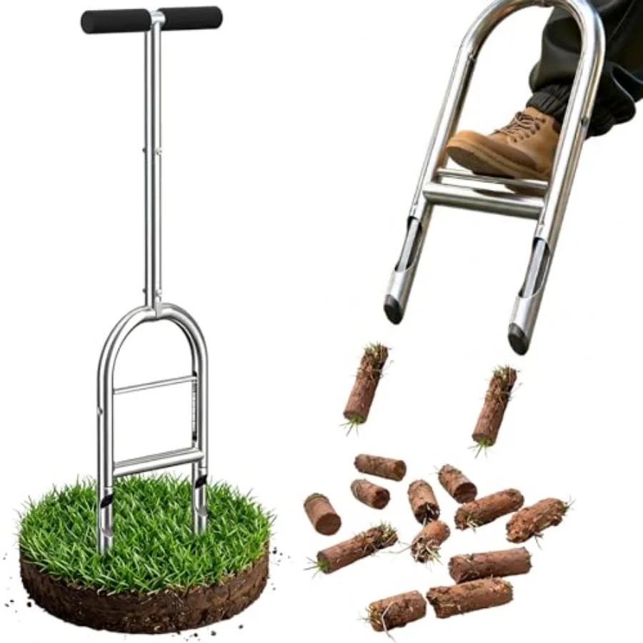 

Manual Lawn Aerator Tool - Core Aerator with Step-to-Eject Technology for Never-Clogging Lawn Aeration Heavy-Duty Steel Constru