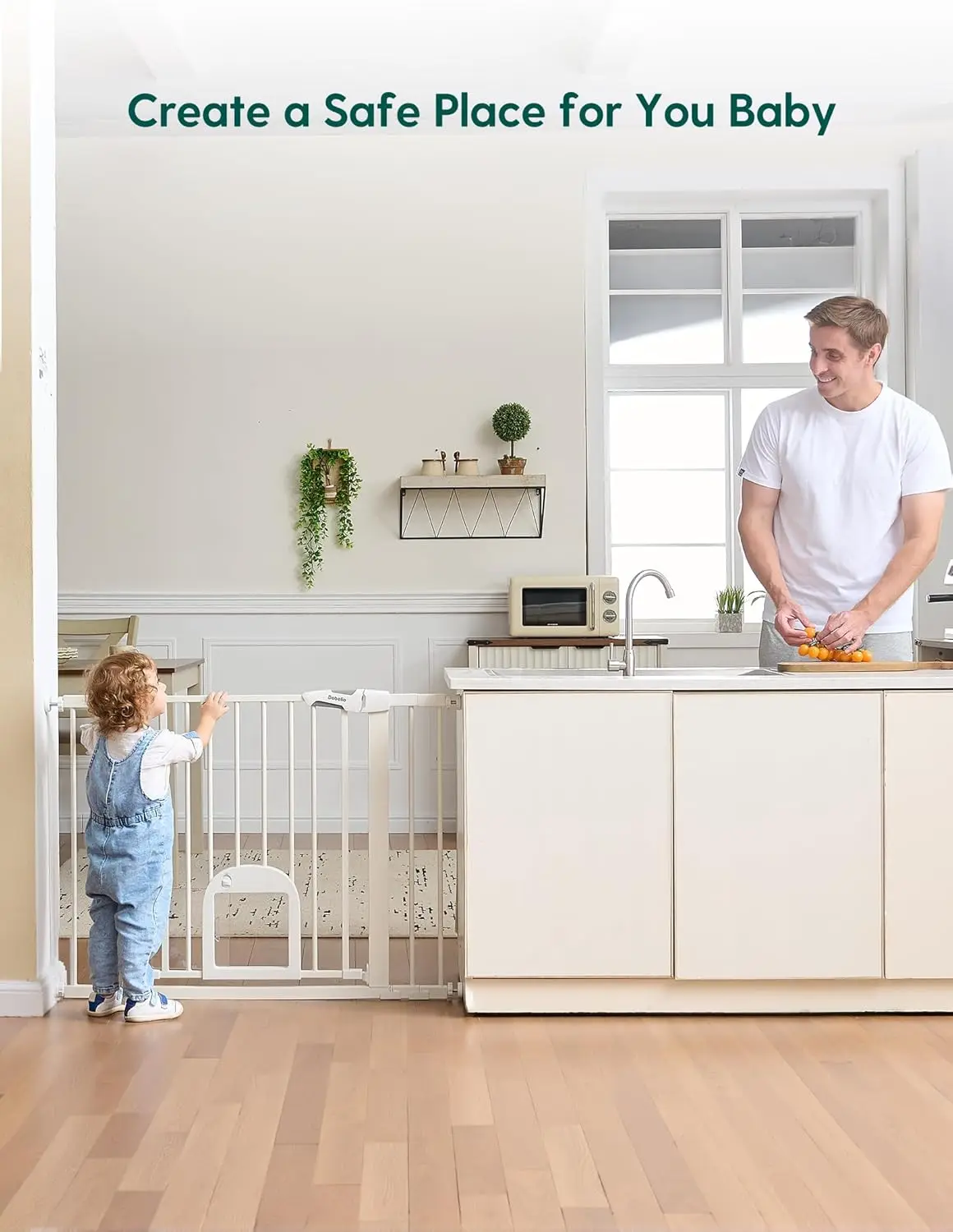 Auto Close Baby Gate with Adjustable Cat Door, 29-43" Wide, Durable Safety Gate for Stairs, Doorways, Easy Walk Thru, White - view 6