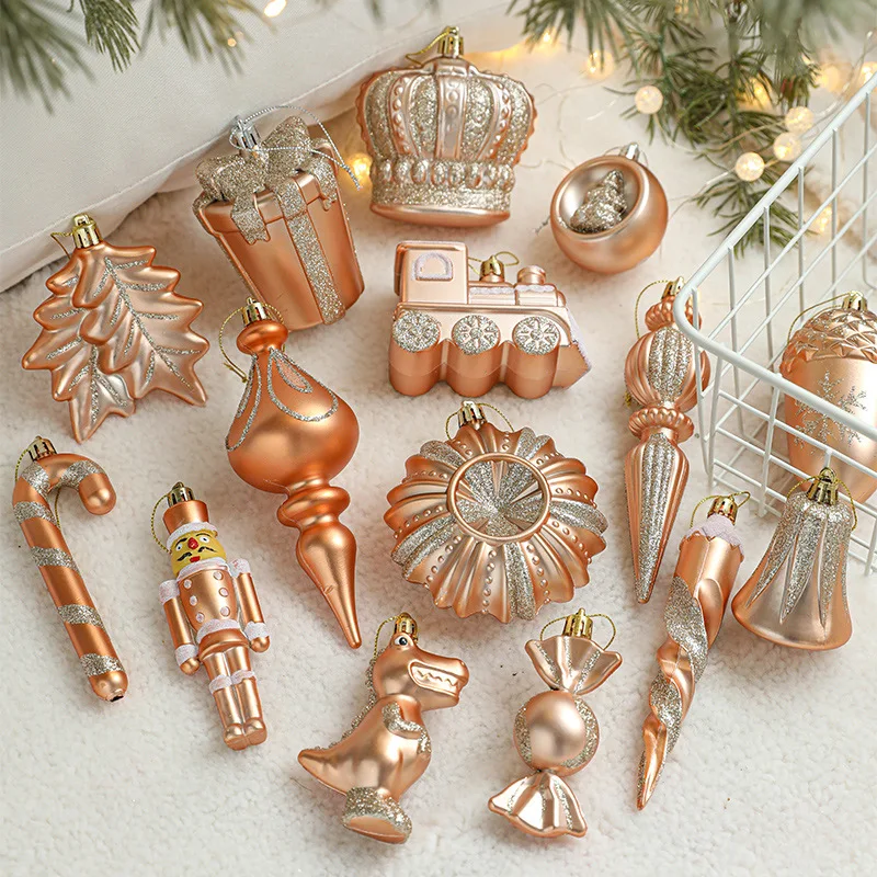 

8CM Plastic Champagne Colored Christmas Tree Ornaments Creative Pendant Decoration Xmas Tree Decorative Hanging Ornaments