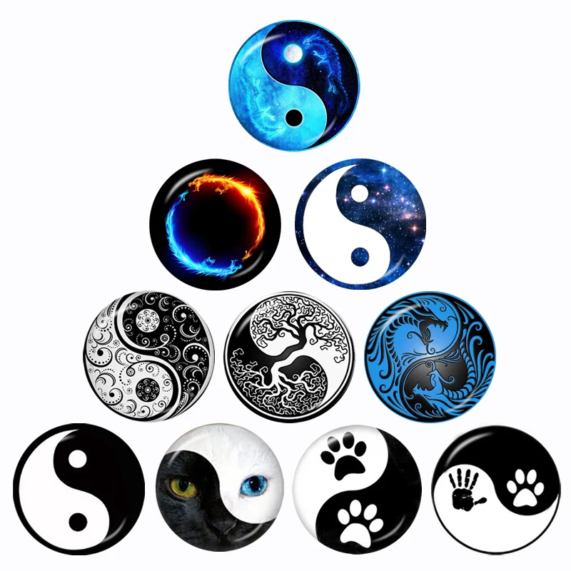 Yin Yang Tai Chi Patterns 10pcs 12mm/16mm/18mm/20mm/25mm/30mm Round Photo Glass Cabochon Demo Flat Back Making