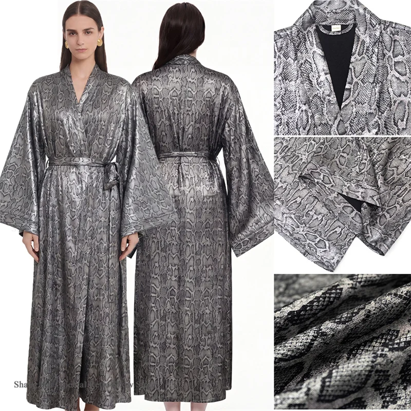 

Fashion Snake Print Robe Negligee Spring Summer New Long Bathrobe Kimono Gown Loungewear Loose Silky Satin Home Dress Nightgown