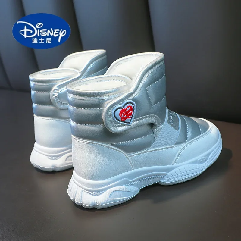 Botas de neve para meninas estilo coreano Disney 2025 |   Botas de inverno de cano médio forradas de pelúcia, botas de moda quentes, sapatos casuais infantis