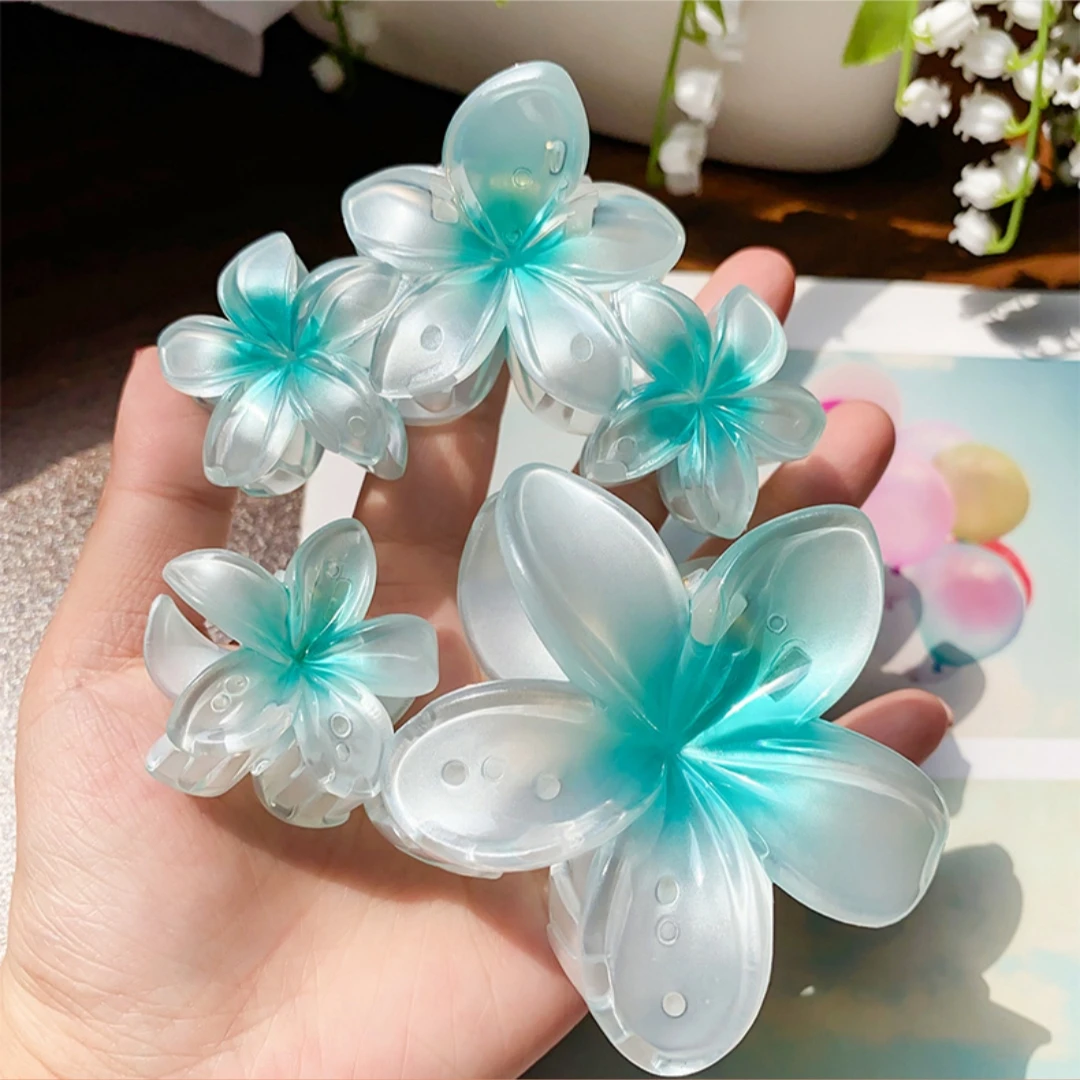 Summer Flower Hair Claw Clip Shark Hairpin Plumeria Barrettes Ponytail Holder Hawaiian Hair Accessories Women Girls Hairclips