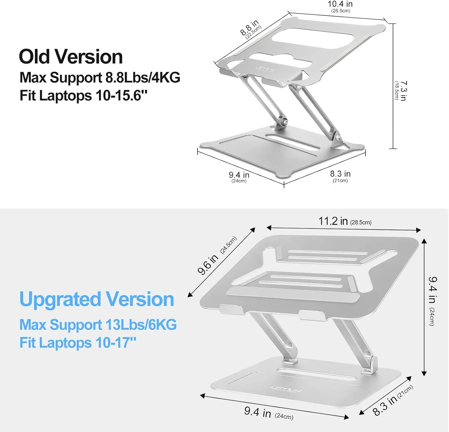 Adjustable Aluminum Laptop Stand for Desk, Ergonomic Riser Holder Compatible with 11-17 Inch Notebooks (Silver)