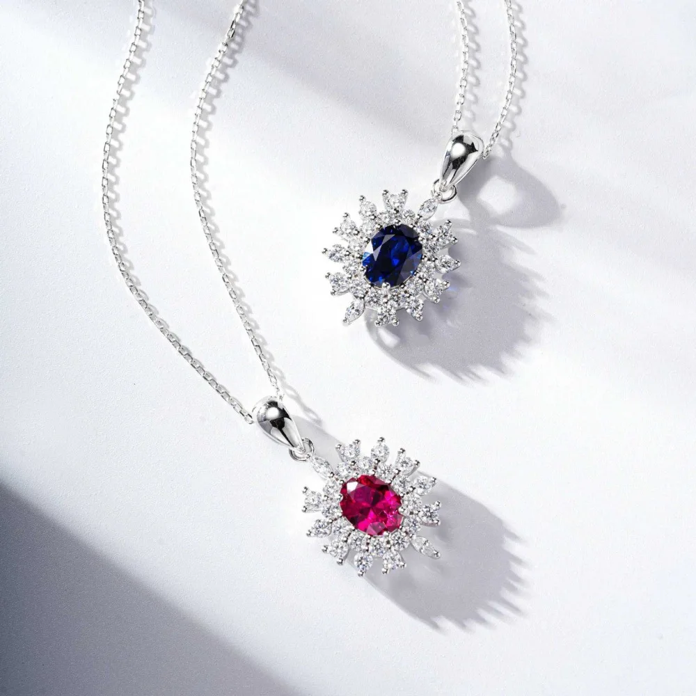 

PT950 Platinum Necklace - Women's Red Gemstone and Sapphire Beaded Jewelry Necklace with Lockbone Chain