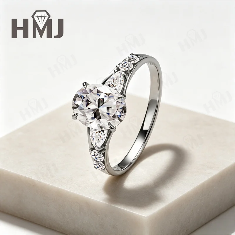 Genuine 18K Gold Ring 2ct 7x9mm Oval Cut Moissanite Diamond D White Champagne Color Classical Proposal Wedding Band Charms Gifts