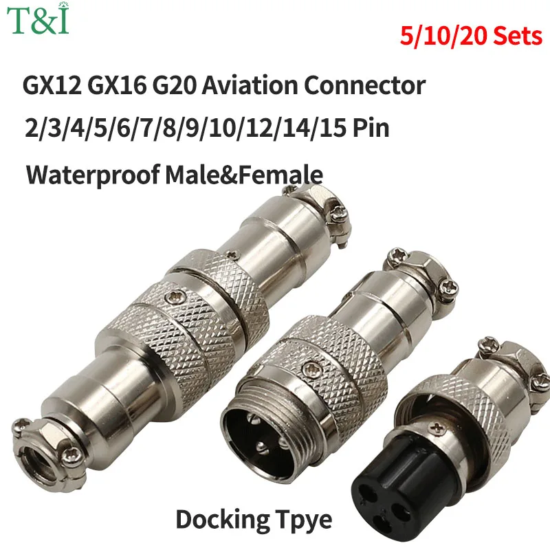 

5/10/100 Set GX12 GX16 GX20 Docking Aviation Circular Connector Male & Female Butt Joint Plug Socket 2/3/4/5/6/7/8/9/10/12 Pin