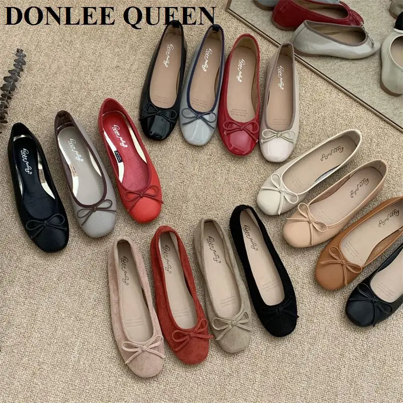 New Brand Flats Ballet Women Shoes Classic Round Toe Flat Ballerina Female Bow Casual Slip On Loafer Soft Moccasin Fashion Mujer