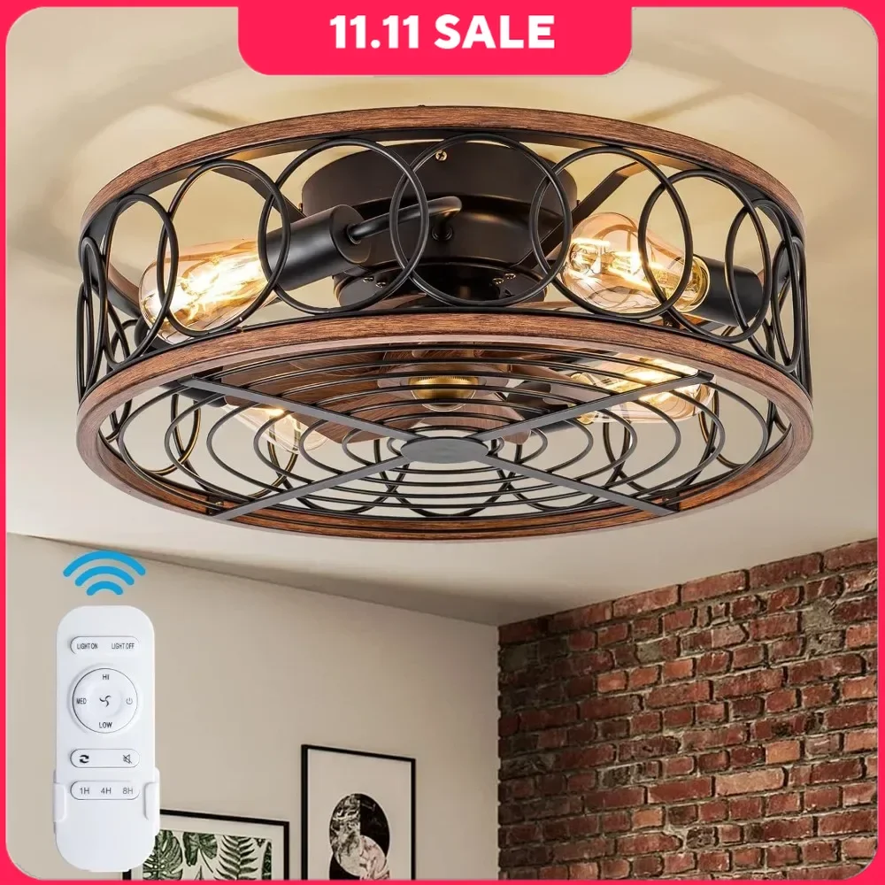 

Ceiling Fans with Lights Remote, Profile Caged Lighting with Bladeless Fan, Farmhouse and Flush Mount, 5 Bulbs, Ceiling Fans