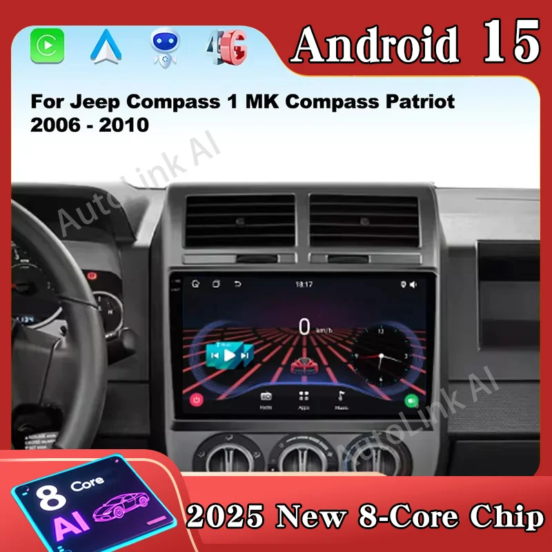 Android 15 Carplay para Jeep Compass 1 MK Compass Patriot 2006 - 2010 Radio de coche Auto 4G WIFI GPS navegación vídeo Multimedia