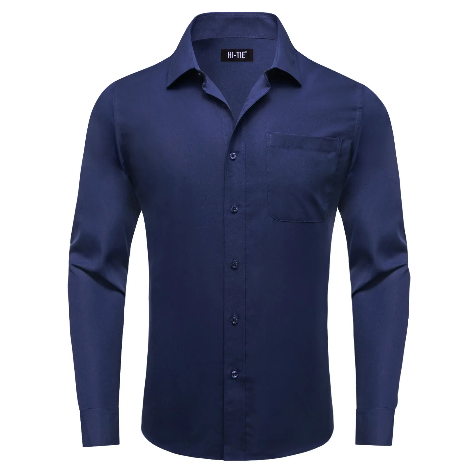 Hi-Tie Formal Blue Rose Brown Coffee Mens Shirts Long Sleeve Solid Clean Dress Shirt Blouse for Male Wedding Gift Office Work