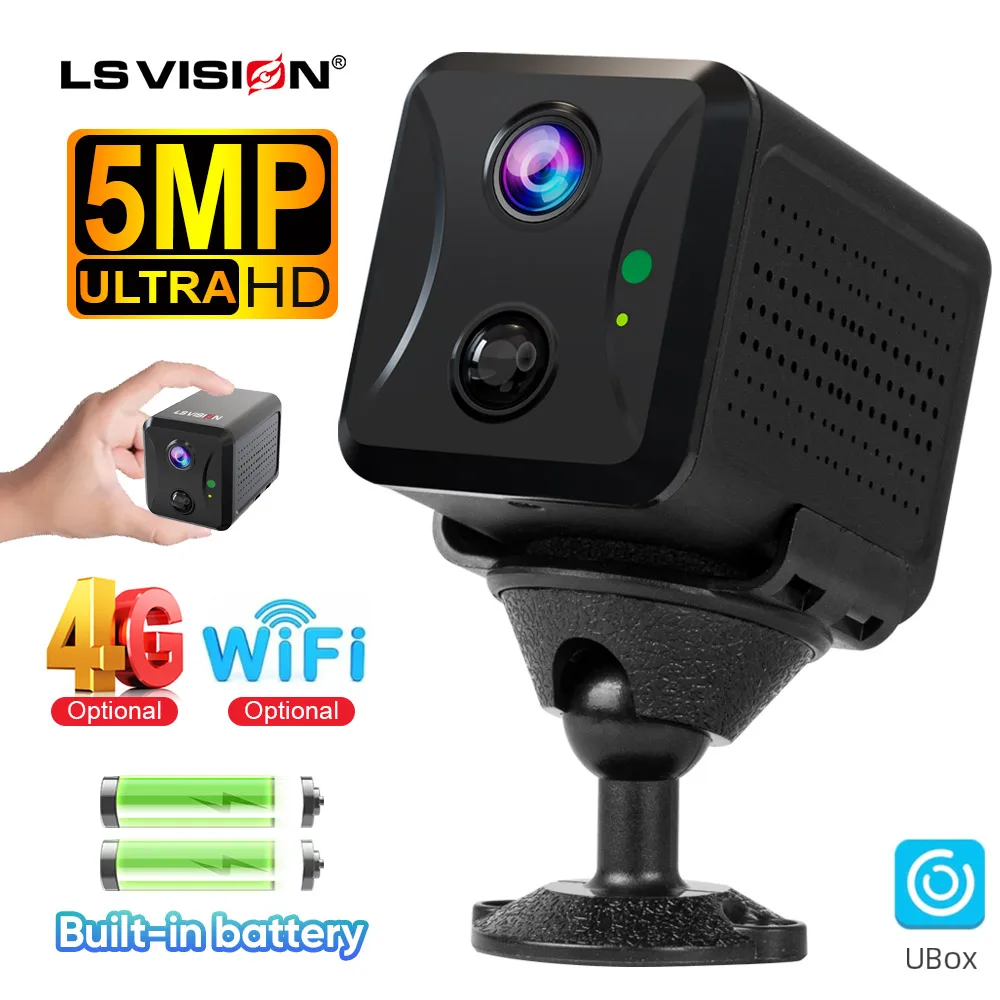 LS VISION 5MP Mini 4G Security Camera Sim Card or WiFi PIR Detection Color Night Vision Two Way Talk CCTV Camera Indoor Ubox App