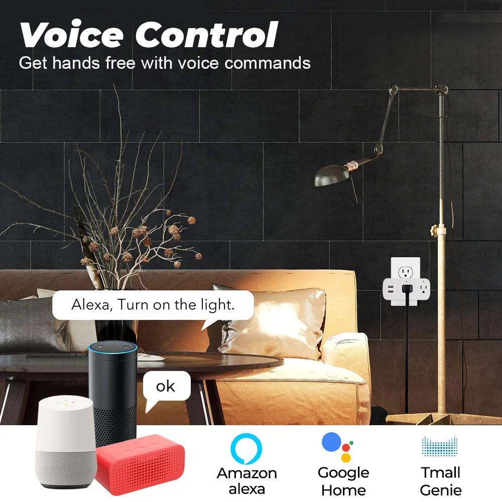 Tuya WiFi Smart Socket Appliances, prise américaine, fonction de synchronisation, 2 ports USB, 16A, fonctionne avec Alexa, Google Home, commande vocale
