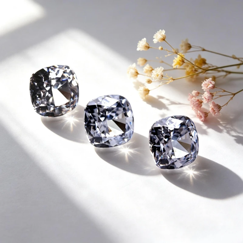 Kubisches Zirkonium, Crushed-Ice-Schliff, quadratische Kissenform, weiße Farbe, 5A+-Qualität, CZ, 4K-Schliff, hochkarätiger Diamant – Detail 5