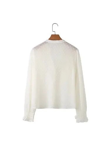 Imagen 2 del producto 2025 Primavera Verano mujeres moda francesa camisas de gasa diseño de volantes blusas Vintage de un solo pecho