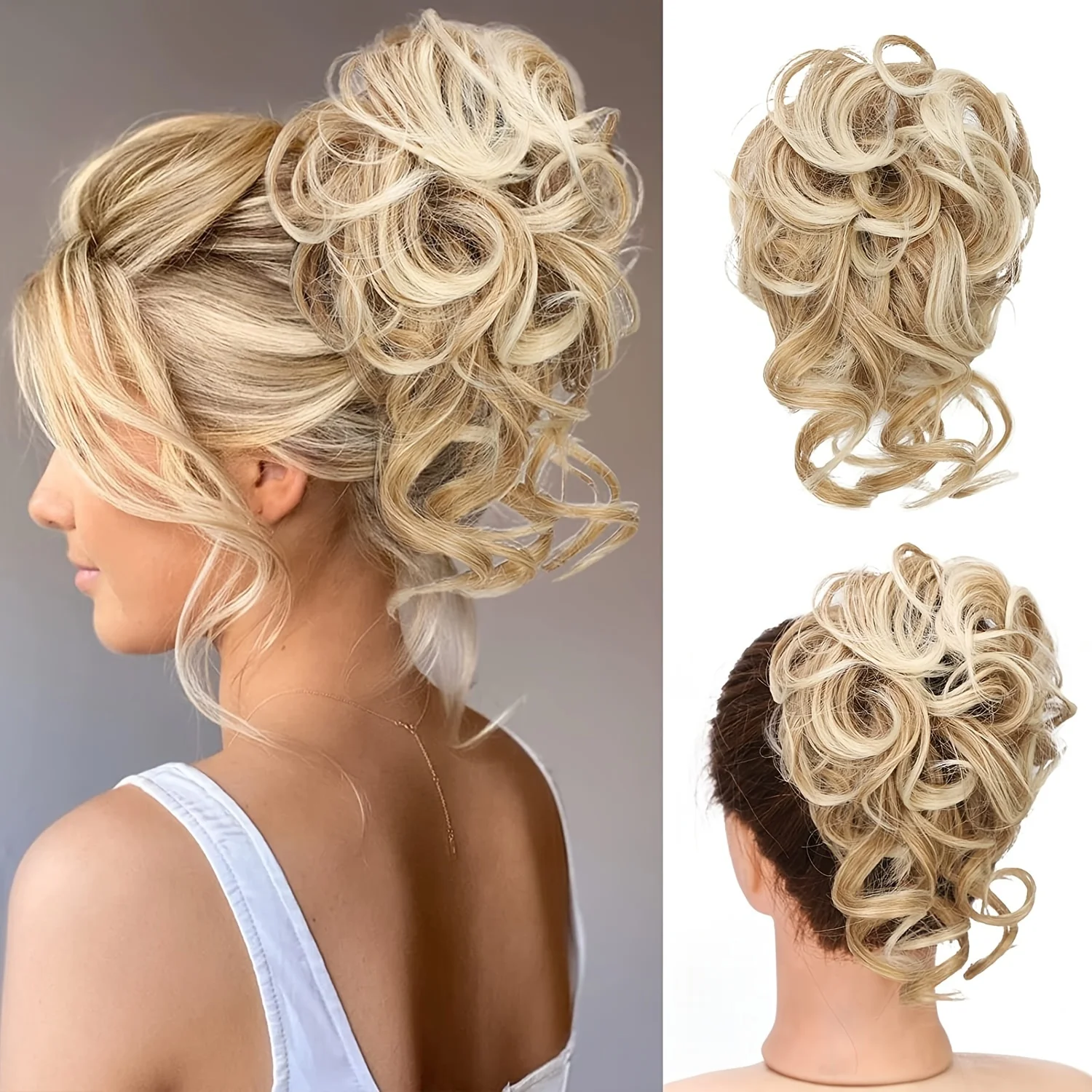Synthetic Hair Buns, Curly Wavy Ponytail Hair Scrunchies with Elastic Rubber Band Messy Hair Bun Hair Pieces For Women Girls