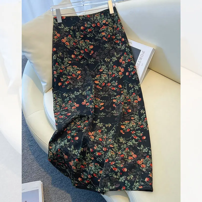 

Floral Skirt Women's Summer Thin 2024 New High Waist Slimming One-Step Hip Skirt Mid-Length A- line Skirt
