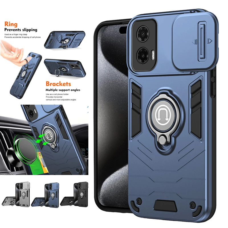 Funda For Motorola Moto G35 5G Case Armor Magnetic Ring Stand Shockproof Phone Cases For MotoG35 G 35 Slide Camera Protect Funda