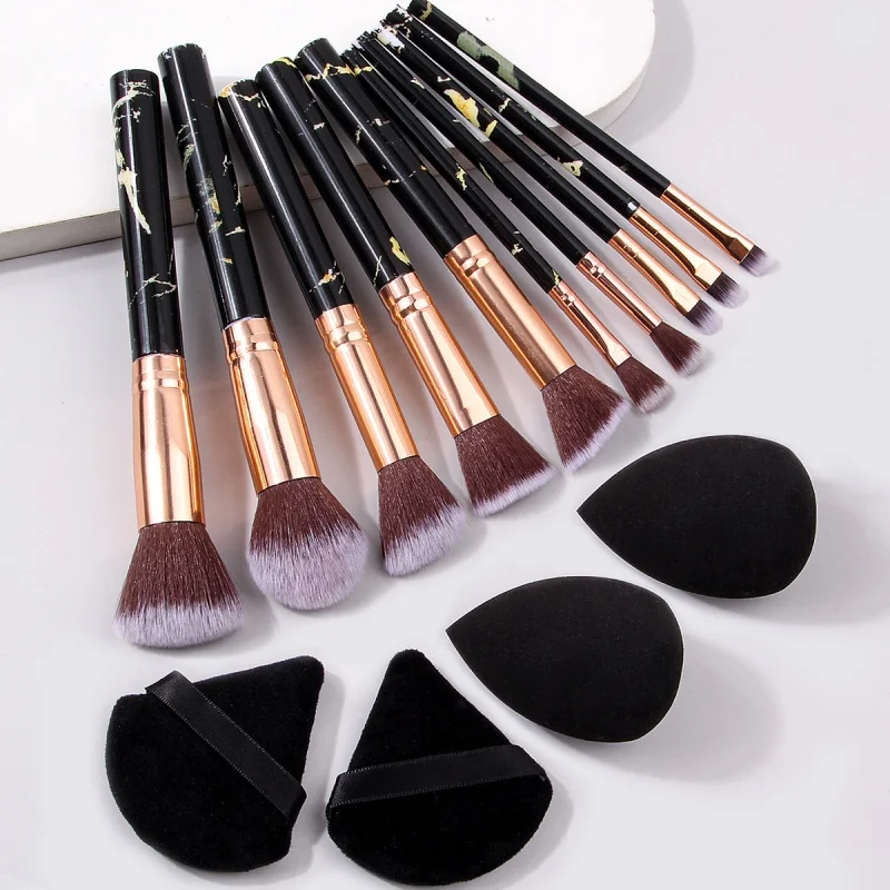 10 Pcs Marble Makeup Brushes Premium Synthetic Kabuki Foundation Blending Face Powder Blush Concealers Eye Shadows Brushes