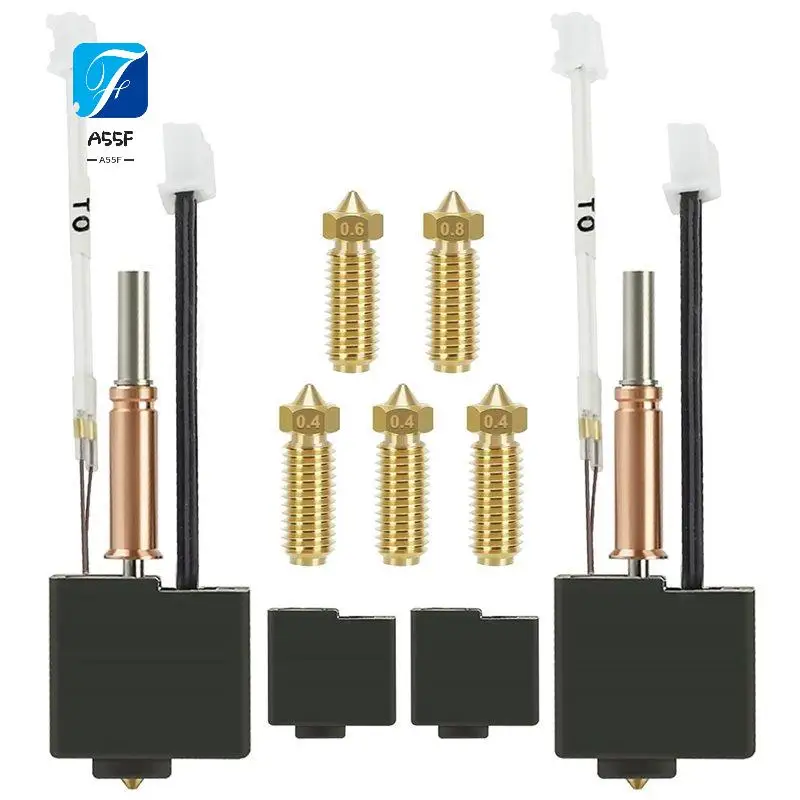 A55F-For Kobra 3 V2 Hotend Extruder Kit For Anycubic Kobra 3/3 V2 Combo, With 5 Brass Nozzles & 2 Silicone Socks