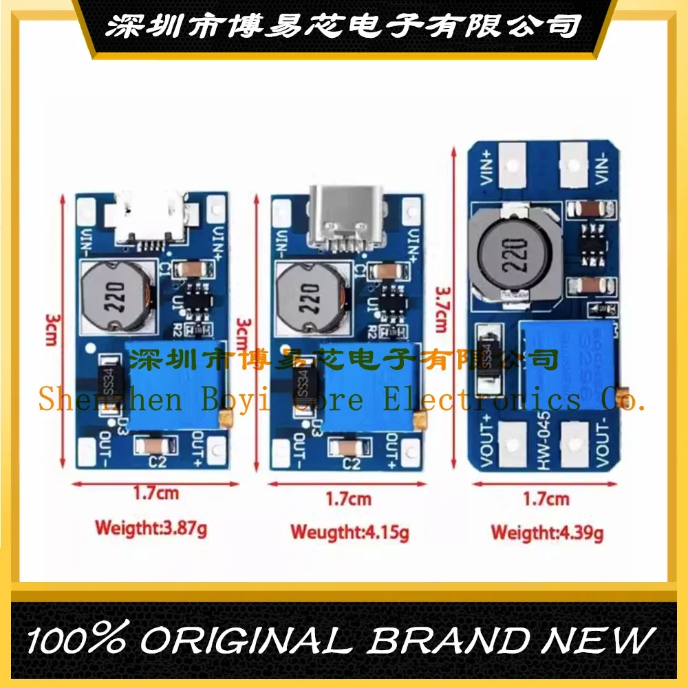 MT3608 DC-DC boost module 2A boost board input voltage 2-24V to 5/9/12/-28V adjustable