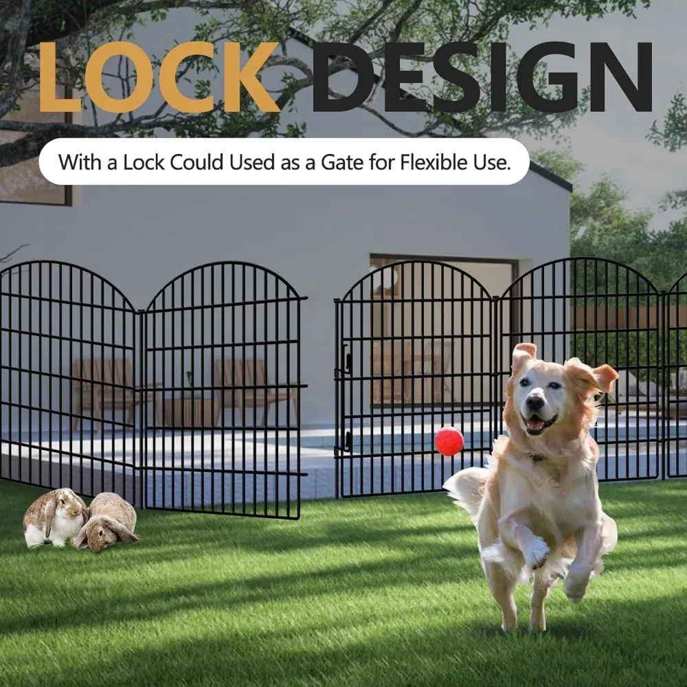 سياج حديقة مزخرف بقفل، 10 ألواح، طول 40 بوصة وطول 22.31 قدم، سياج كلب بدون حبوب للساحات الخارجية، مقاوم للصدأ #3