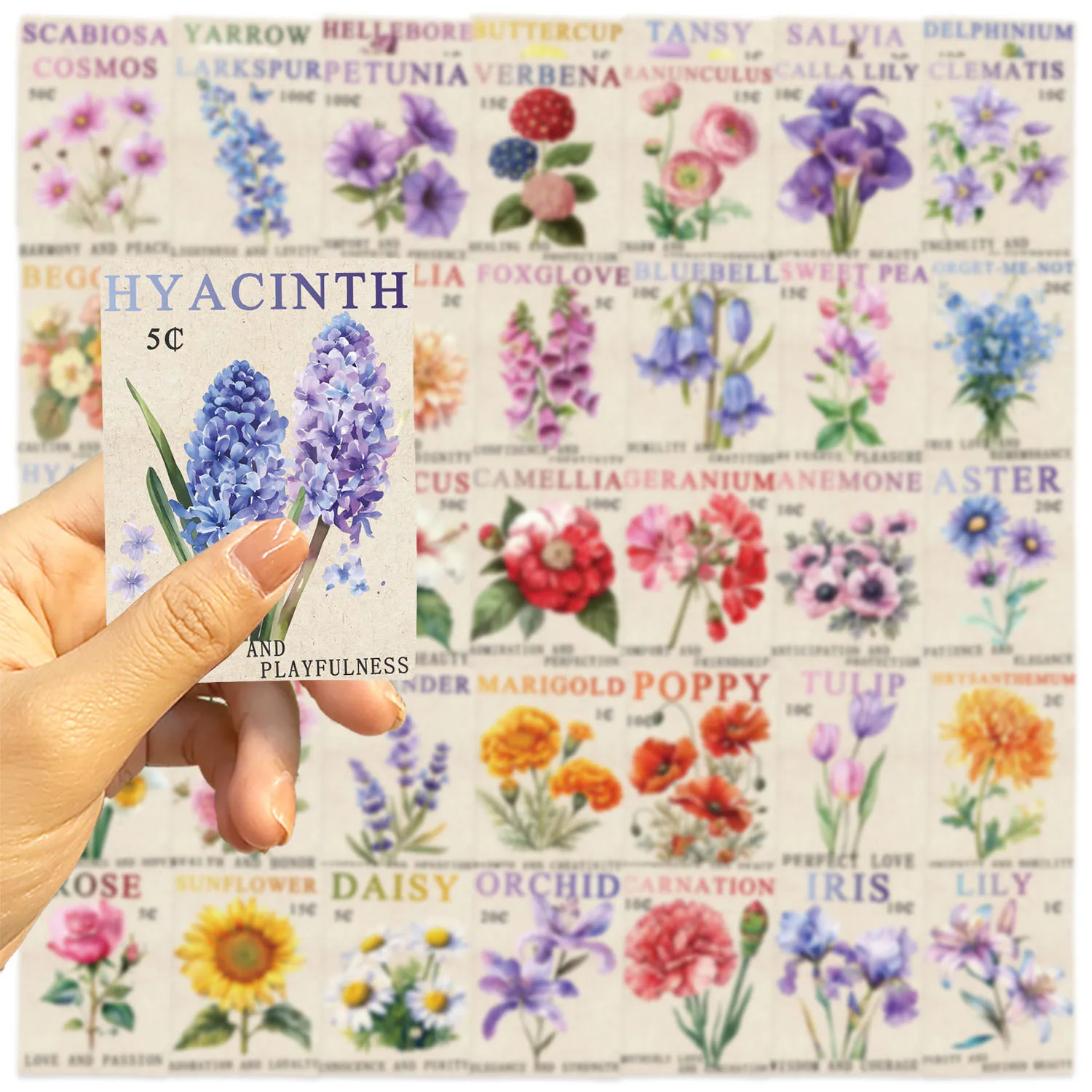 50/100PCS 만화 복고풍 우표 꽃/해양 미학 DIY 방수 스티커 장식 기타 노트북 수하물 고정식