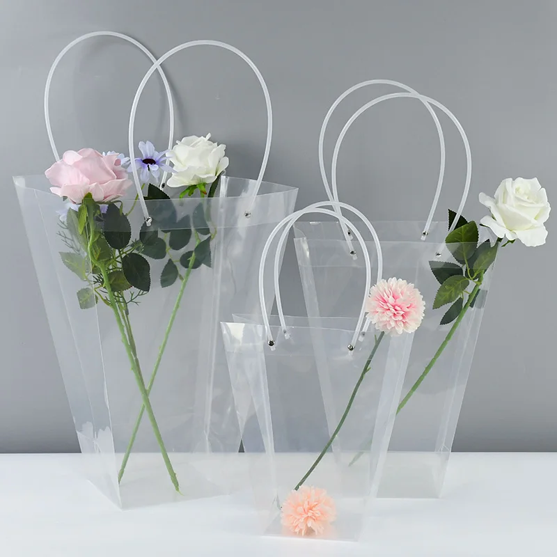 

Portable Flower Box Transparent Trapezoidal Rose Flower Packing Bag With Handle Gift Contatiner Handbag Supplies Storage Tote