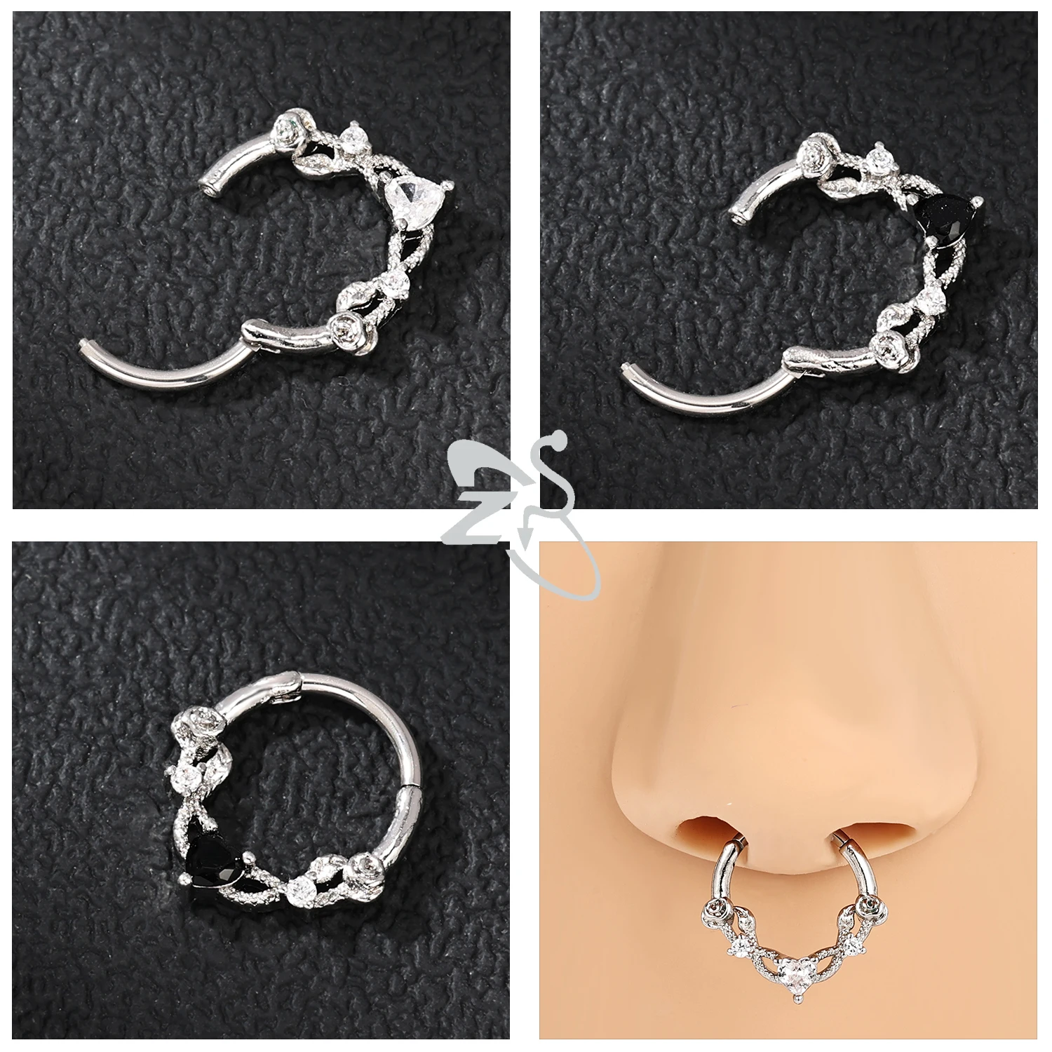 ZS 1PC 16G Heart Shape Nose Ring 316L Stainless Steel Septum Piercing Silver Color Cartilage Earring Tragus Piercing Jewelry
