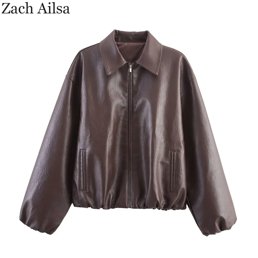 

Осенняя новая женская куртка-пилот из искусственной кожи с карманами и лацканами с длинными рукавами