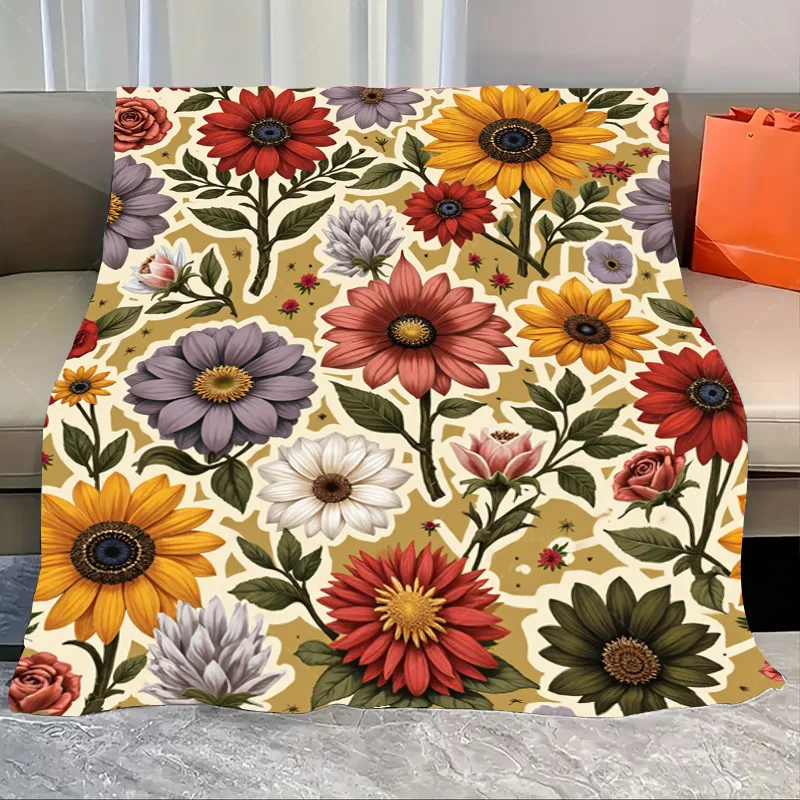 

1pc Flannel Blanket Vibrant Floral Print Throw Blanket for Cozy Home Decor