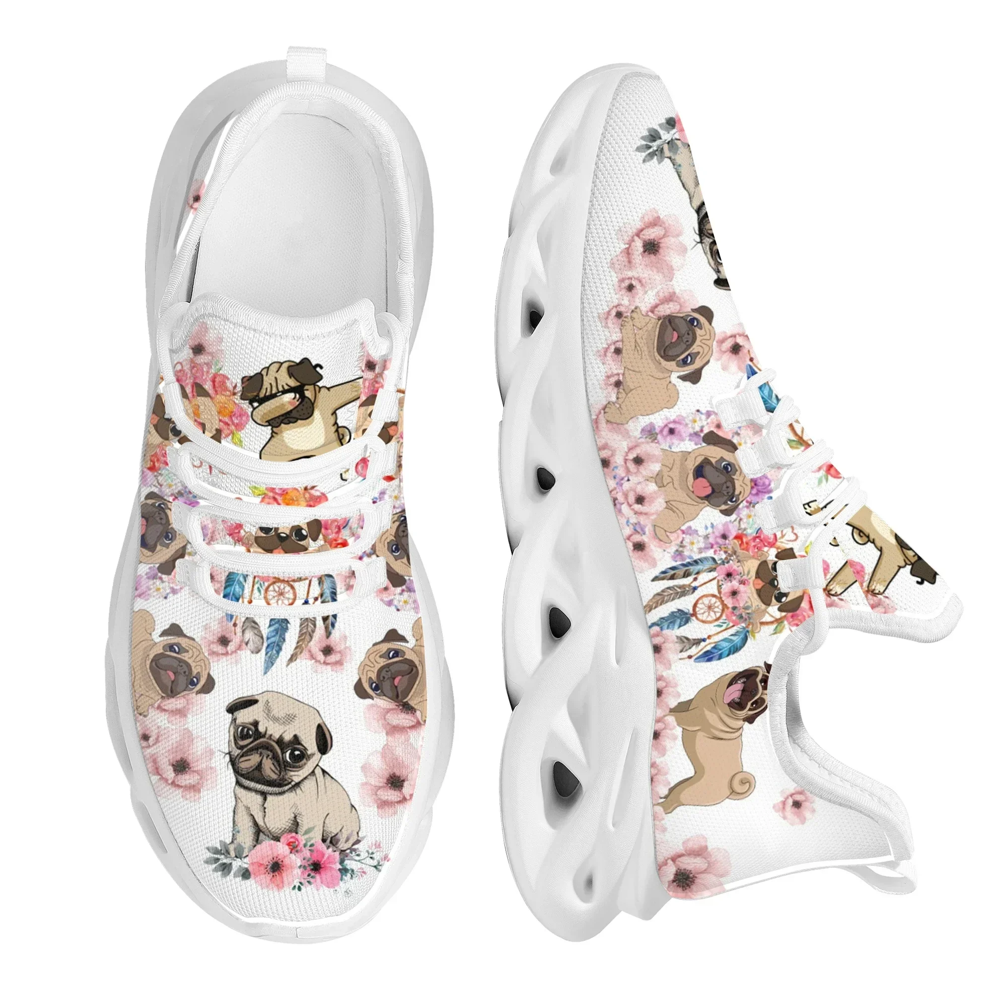 

Cute Bulldog Floral Print Women's Mesh Shoes Height Increasing Platform Shoes for Dog Lovers Non-Slip Running Tennis