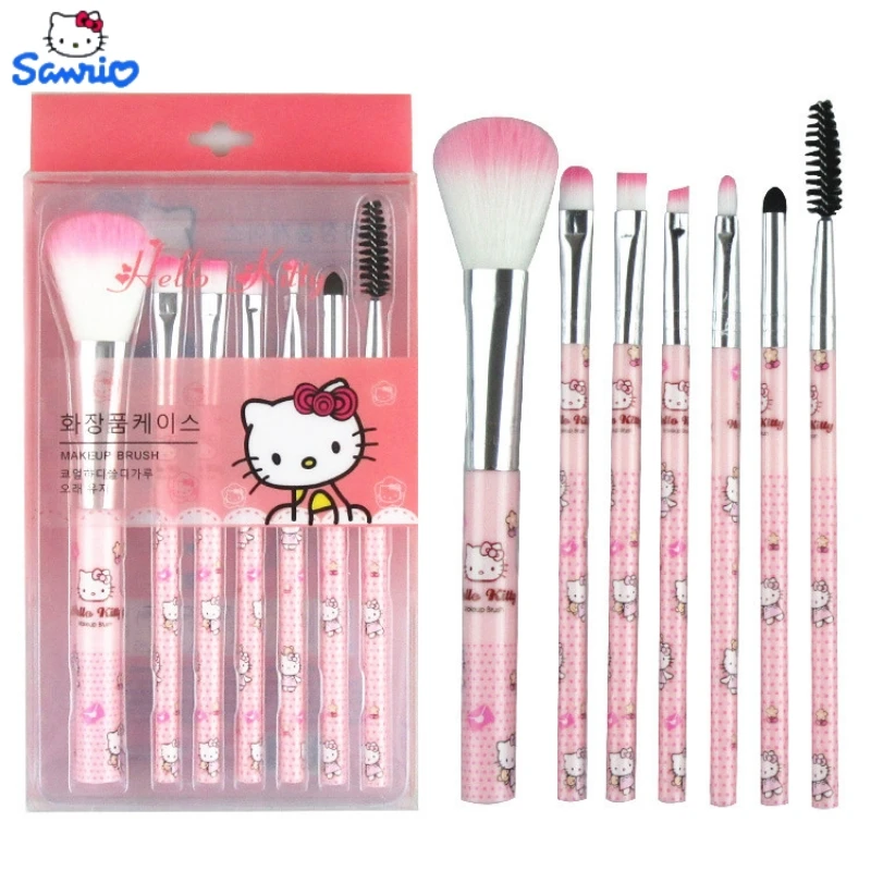 7Pcs HelloKitty Sanrio Makeup Brush Makeup Eye Shadow Brush Set Portable Tin Box Eye Shadow Blush Beauty Tool Travel Convenient