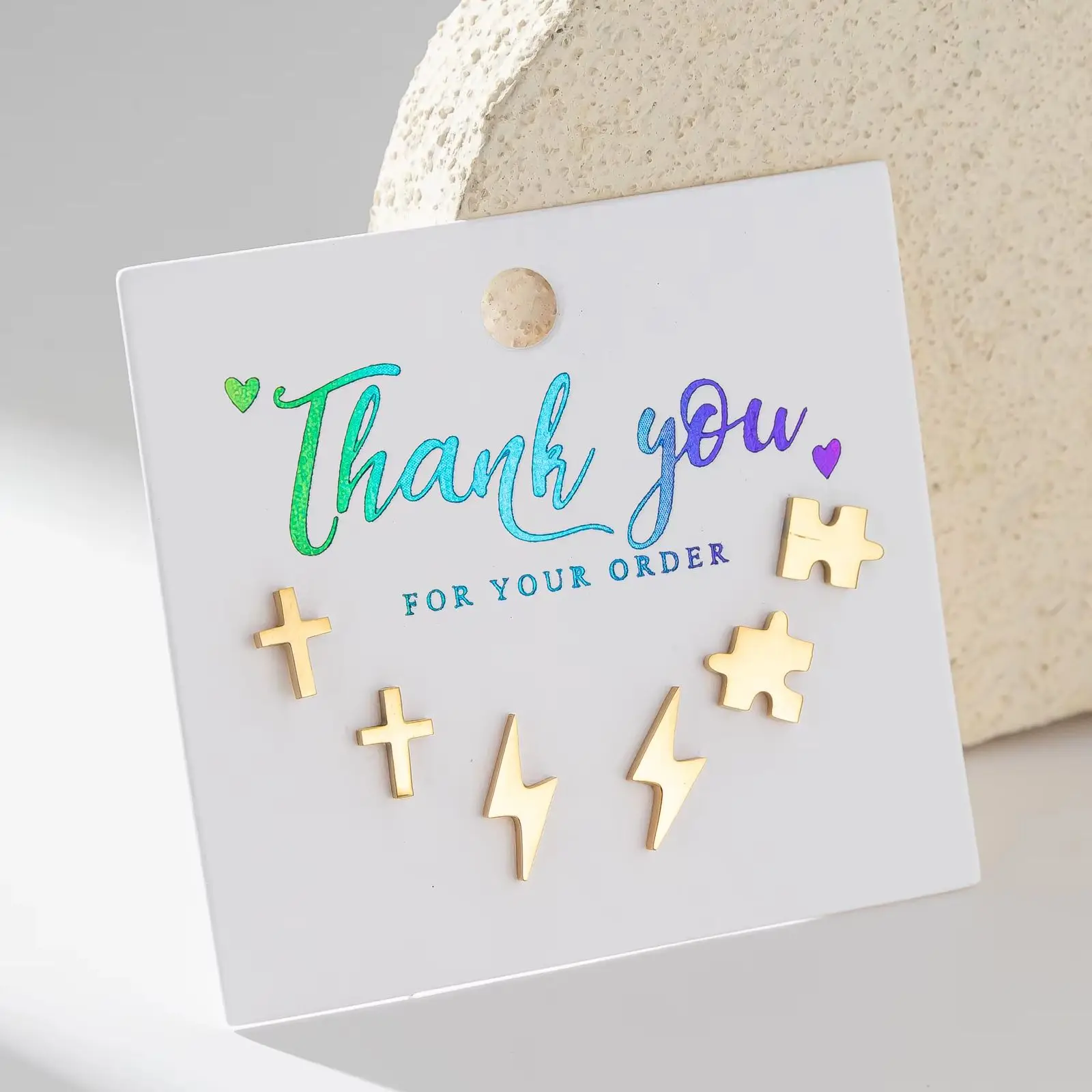 3Pairs/Set Fashion Stainless Steel Piercing Stud Earrings for Women Cross Lightning Jigsaw Puzzle Earings Ear Cartilage Jewelry