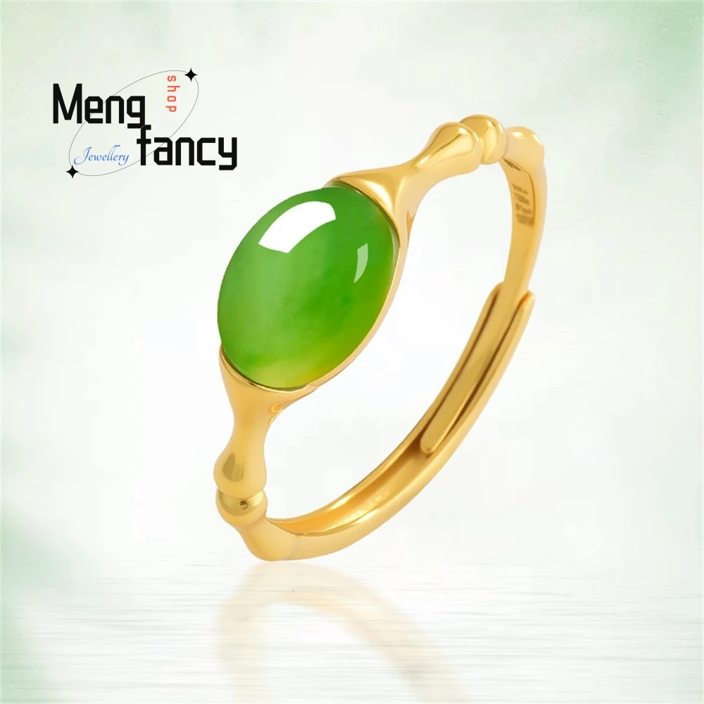 

Натуральное кольцо из бамбука из натуральной яшмы Hetian Jade S925, инкрустация серебром, мужское и женское модное кольцо, регулируемое элегантное