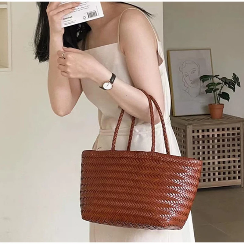 Luxuriöse Handtasche mit Obergriff, Französischer Stil Echtes Leder Patchwork Große Einkaufstasche, Damen Retro Casual Schultertasche – Detail 11